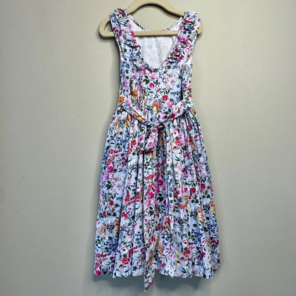 OSCAR DE LA RENTA Floral Dress Girls 8 Cotton Ruffle Neck Spring Summer Flowers - Picture 2 of 8